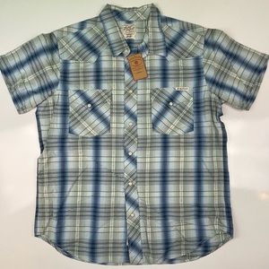 Lucky Brand Mens Short Sleeve Plaid Button Down Shirt Large